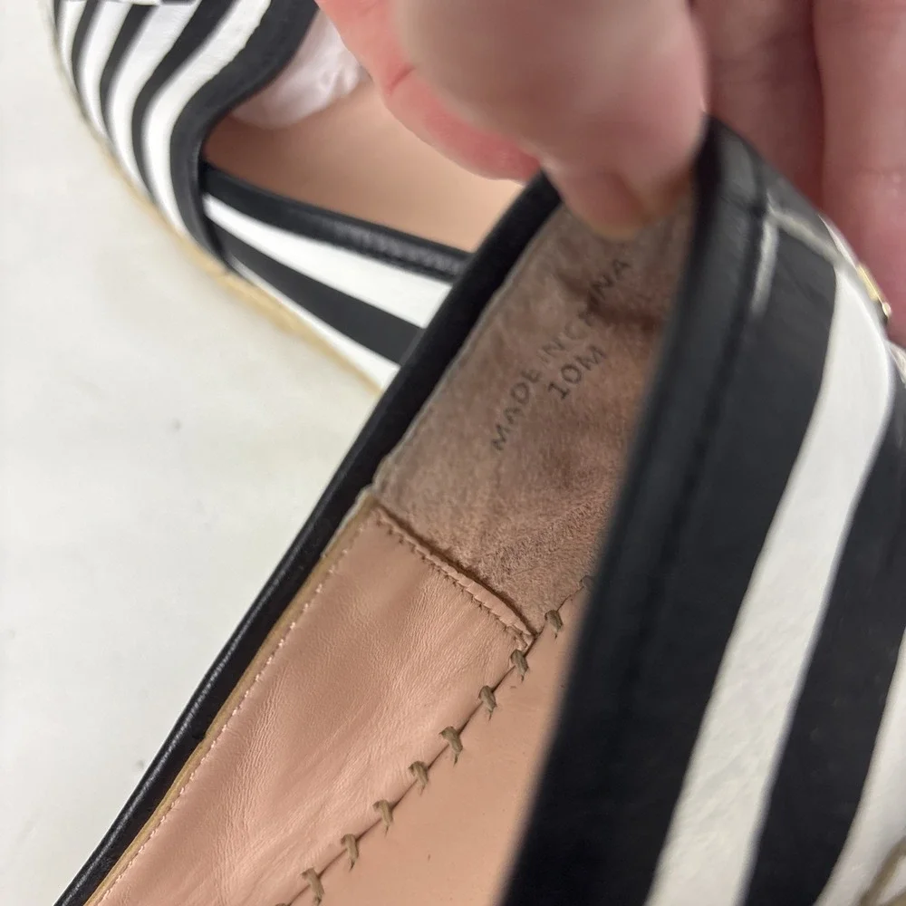Kate Spade Linds Bow Espadrille Striped Womens 10 Shoes Black White Preppy